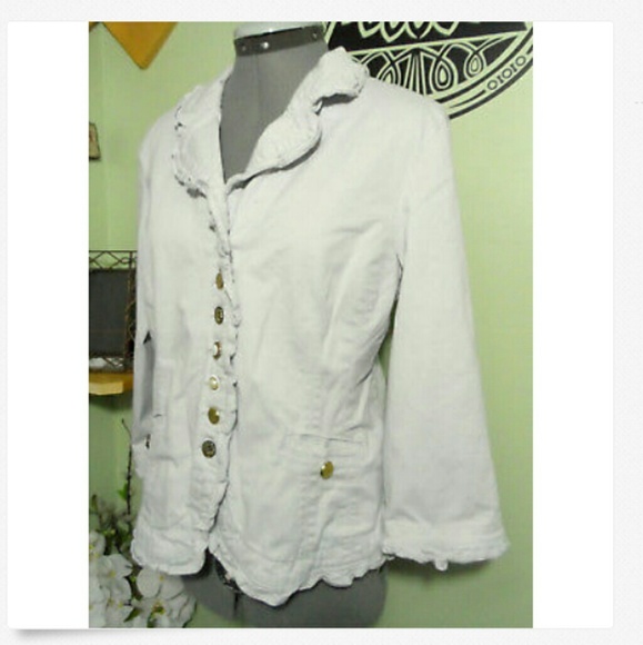 LIVE A LITTLE Ruffled Blazer L Gray Boho DenimCoat - Picture 3 of 6